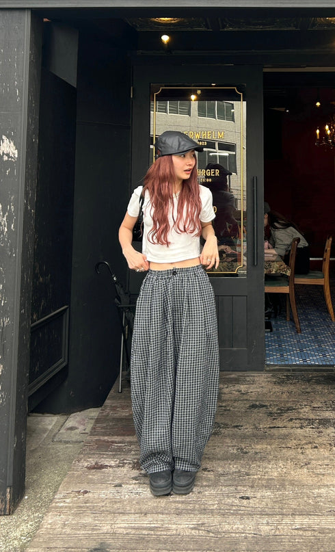 チェックボリュームラフパンツ